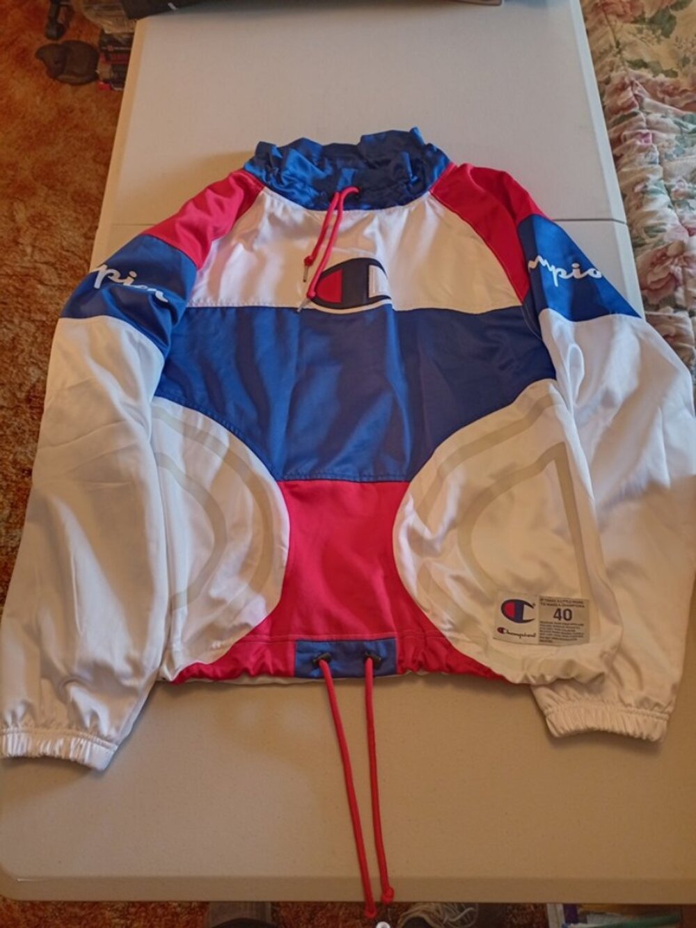 Champion Pullover Windbreaker Warm Up Jacket Anorak Adult Medium Mesh Lining